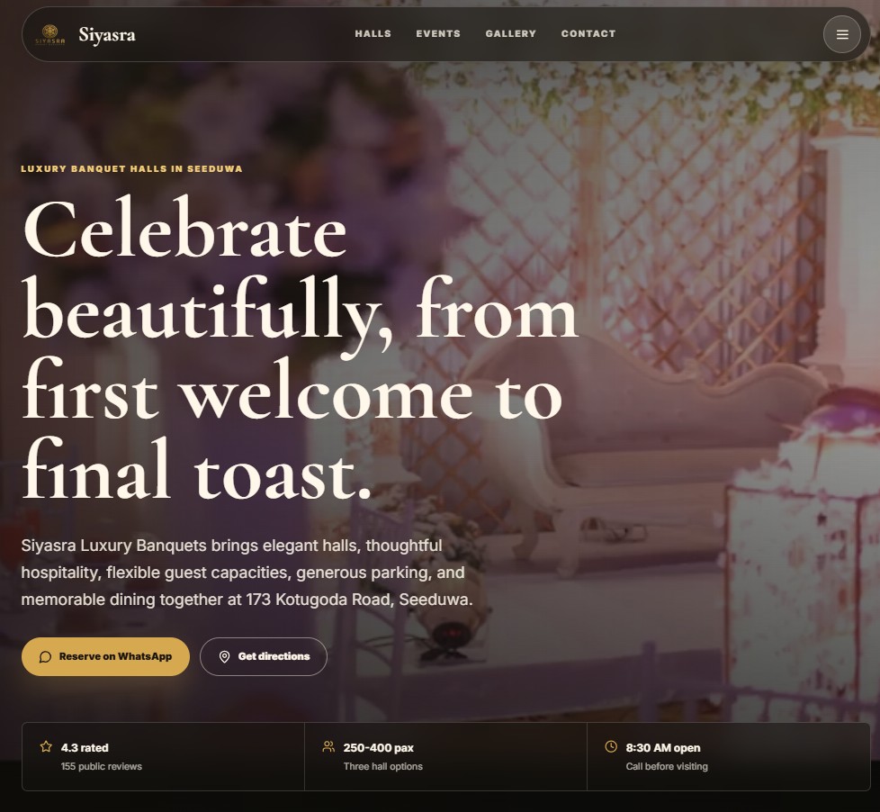 Siyasra Luxury Banquets website preview