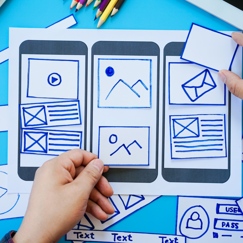 Mobile wireframe layout sketches